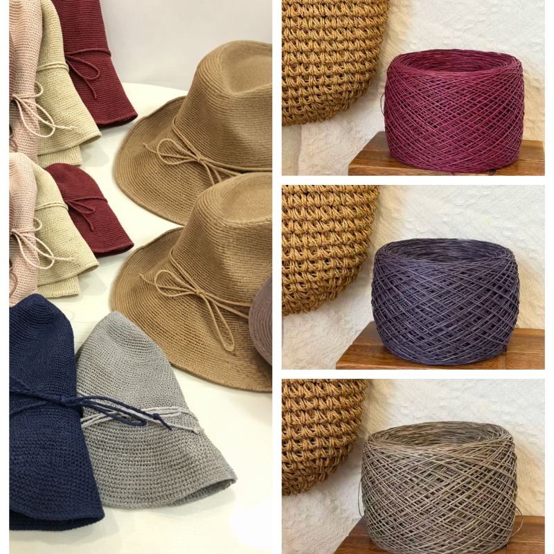 Crochet Bag Raffia - 250g極細コットンストローラフィア糸、手編み、かぎ針編み、夏のサンハット、バッグ、コースター、デコレーション、DIY用、柔らかい糸、赤色