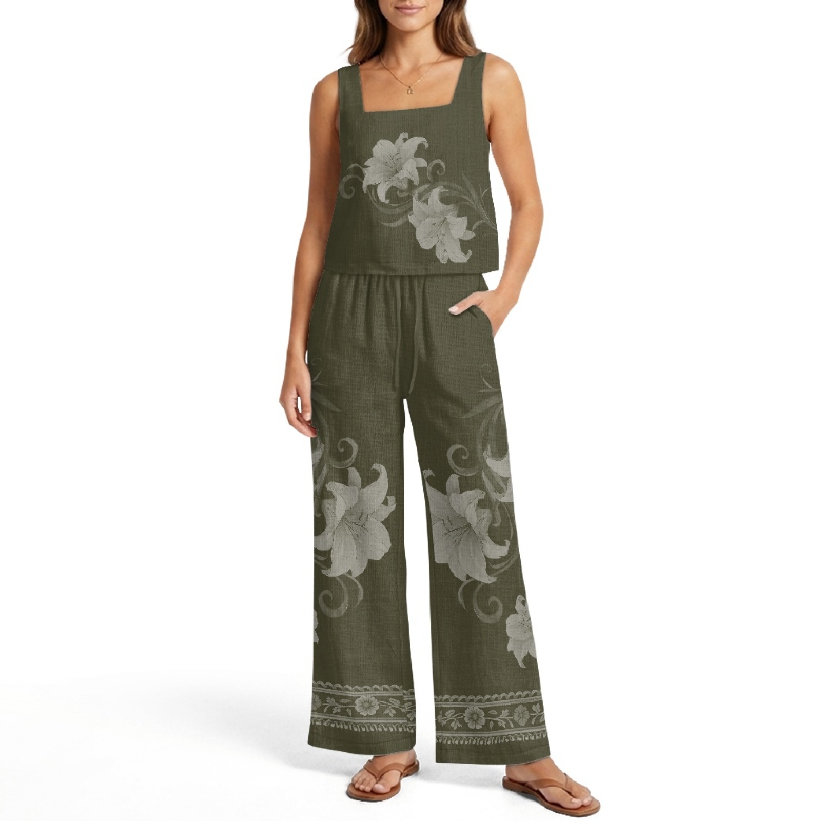 INSTANTARTS レディース リネンベストセット レデ - Linen Pant Wide のレビューと価格