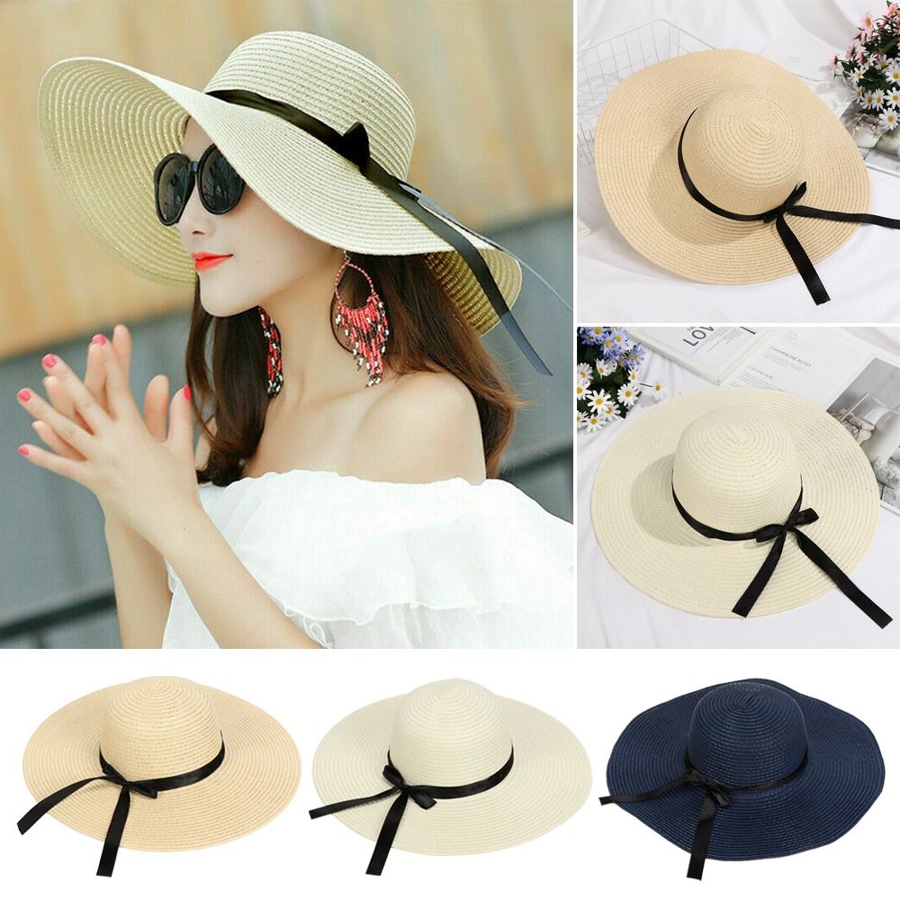 女性用フロッピーストローハット、大きなつばの折りたたみ式サン - Hat Floppy Wide のレビューと価格