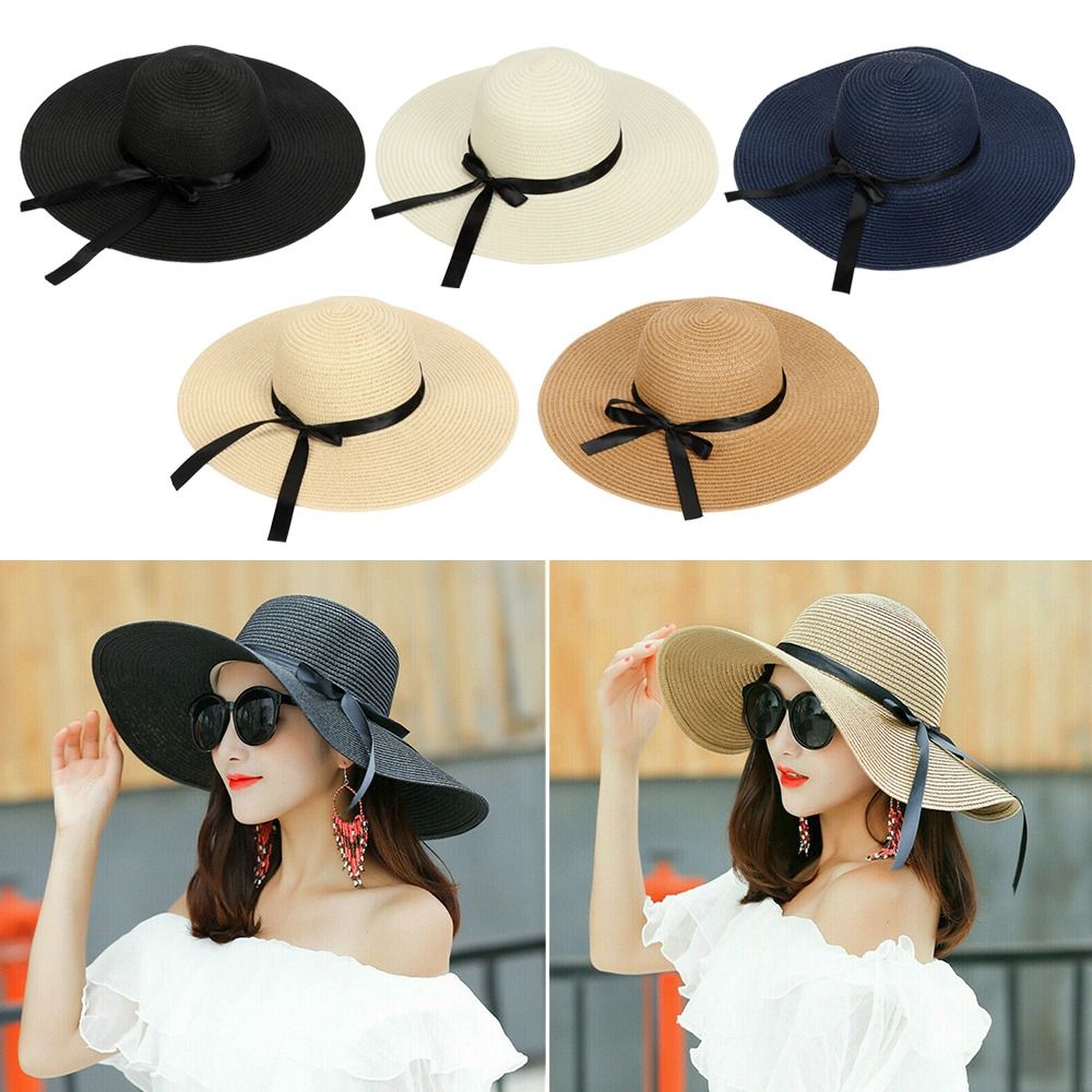 女性用フロッピーストローハット、大きなつばの折りたたみ式サン - Hat Floppy Wide のレビューと価格