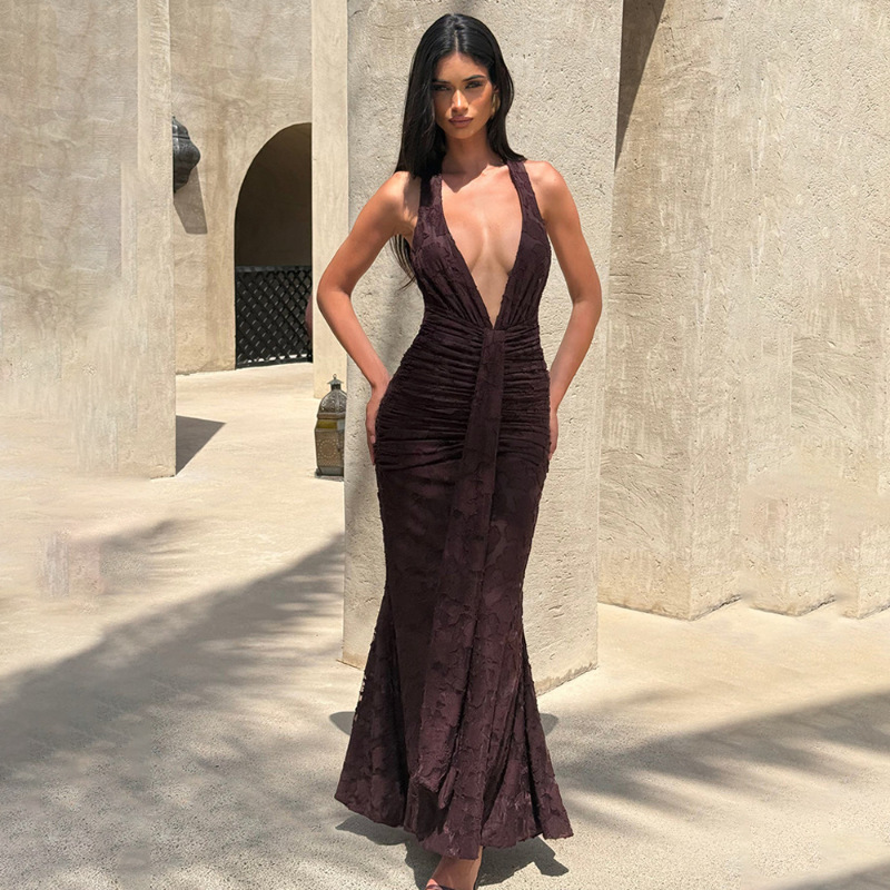 セクシーなディープVバックレスラップアラウンドワンピース、ベ - Linen Dress Wrap のレビューと価格